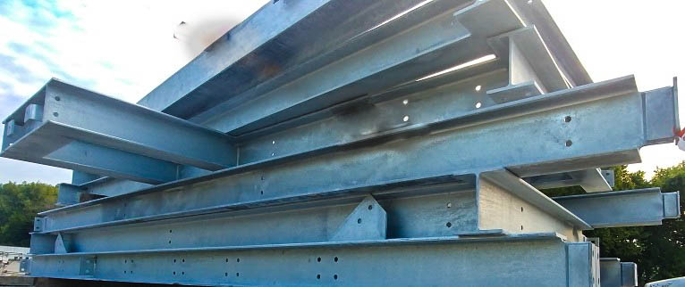 Close-up of fabricated structural steel beams