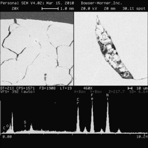 Graphic showing SEM/ EDS Analysis of HAZ Solidification Crack, HT-47980