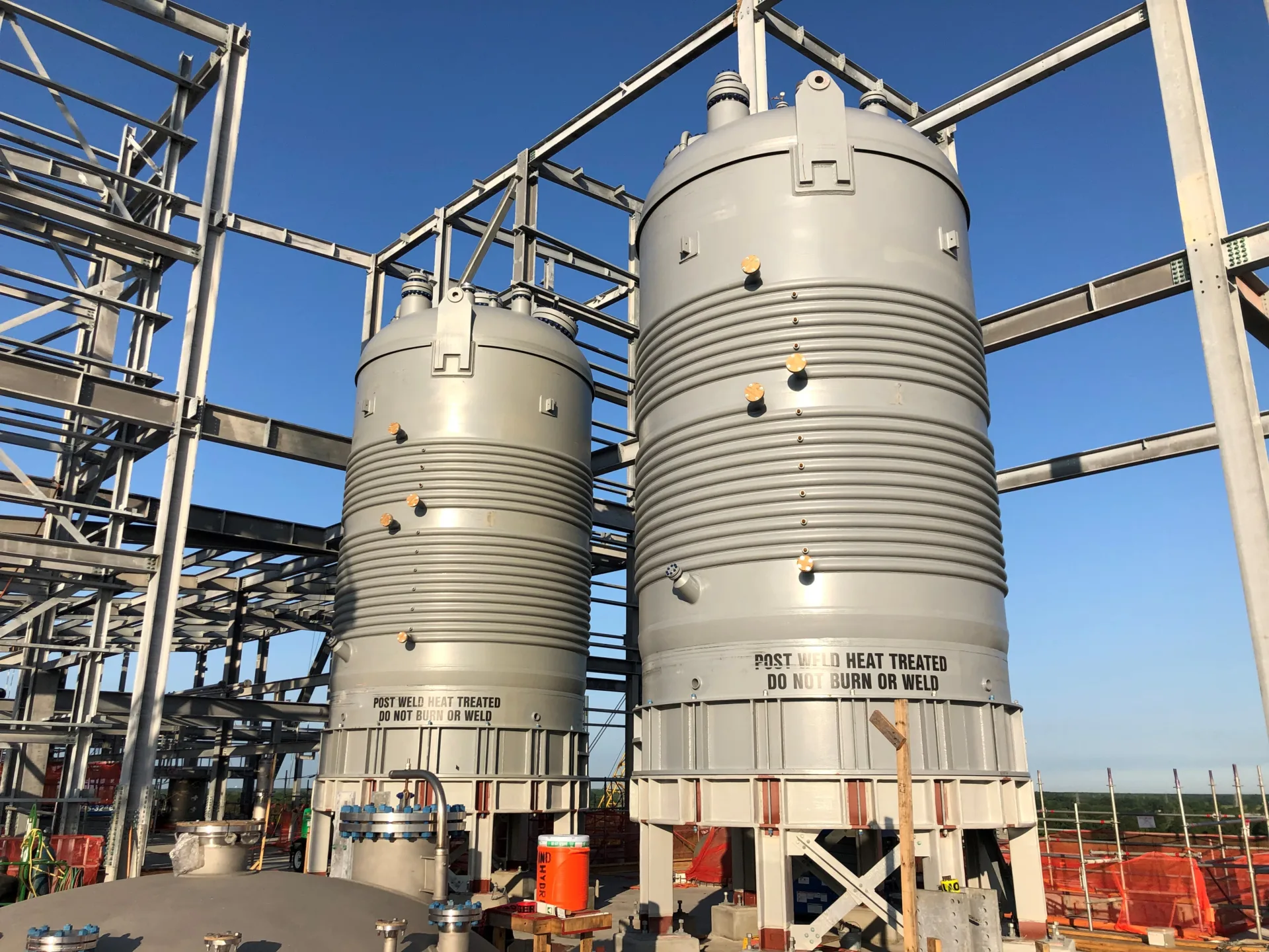 Installed carboxylators. Blue sky shows in the background.