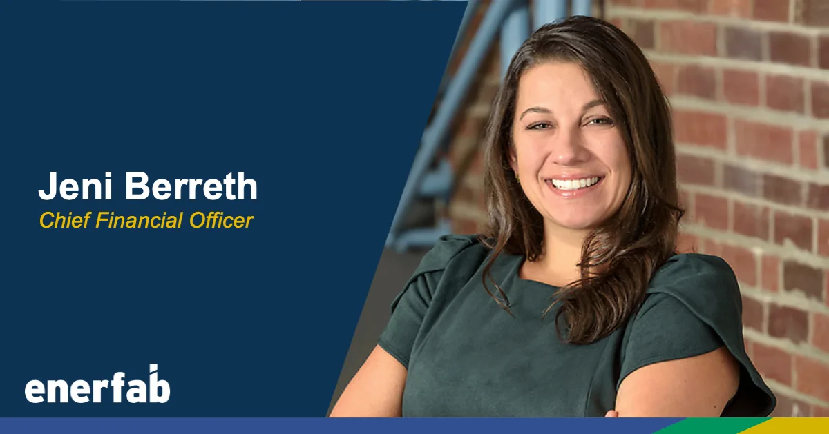 Headshot of Jeni Berreth with a branded overlay including her title as Chief Financial Officer